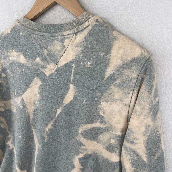 TOMMY HILFIGER Sweatshirt Adult S Terry Vintage Fit Tie Dye Bleach Washed Gray - Picture 8 of 11